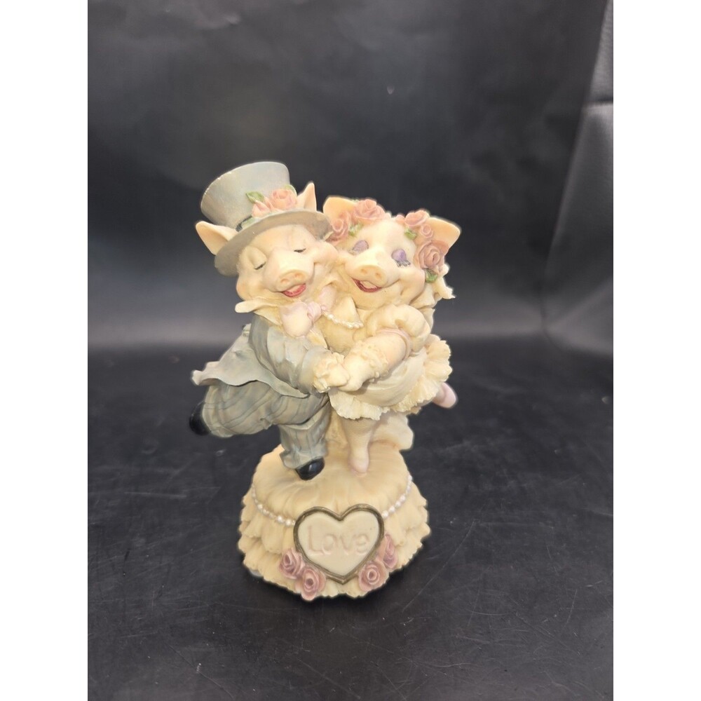 Vintage San Francisco Music Box Company Music Box Love Pig Couple Dancing We've